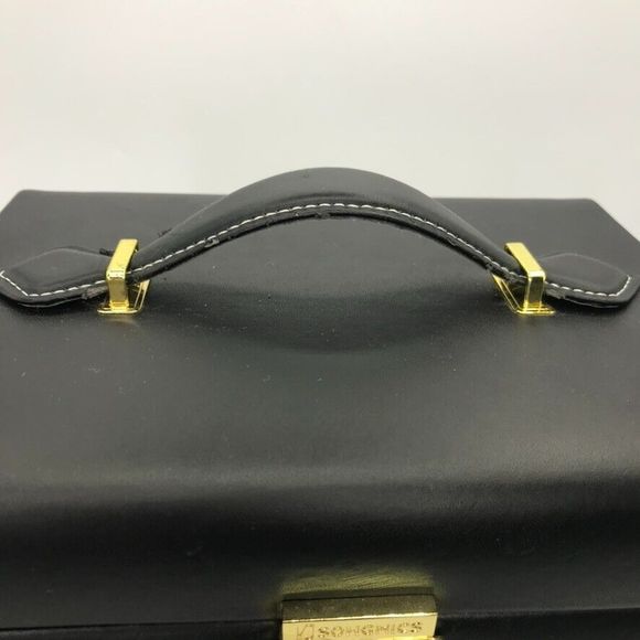Songmics Leather Travel 3 Tier Fold Out Locking Jewelry Box Mirror & Handle Blk - Picture 12 of 16